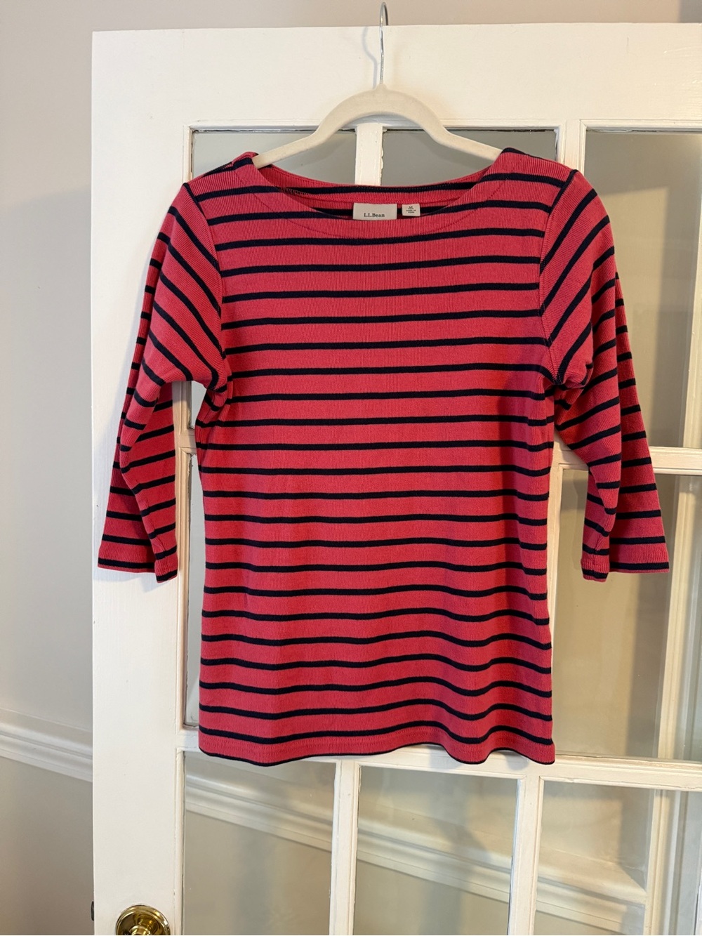 L.L.Bean Coral Pink and Navy Striped Top